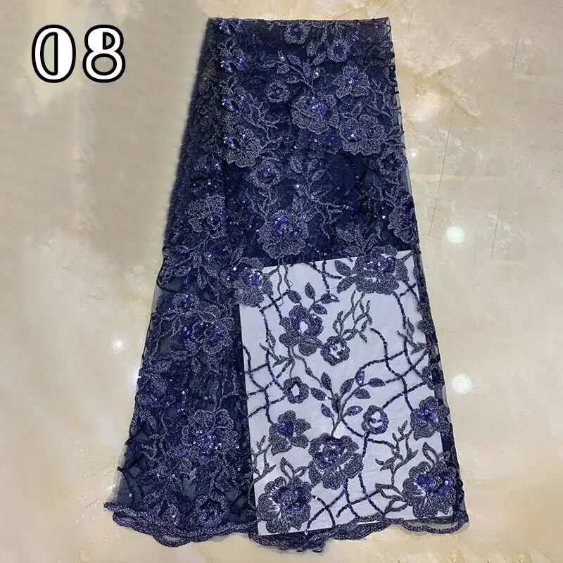 90x130cm Sequin Flower Embroidered Fabric Beaded Lace Fabric Wedding Dress Decor DIY Stage Costume Bridal Evening Party Material