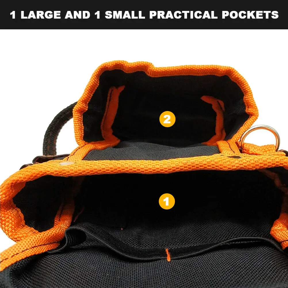 8-Pocket Single Side Tool Belt Pouch Universal-fit Steel Clip and Tunnel for Electrician Pliers Screwdrivers