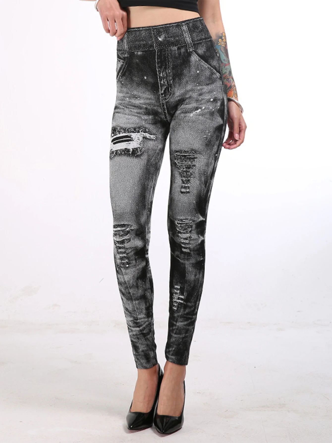 Slim-fit legging voor dames met hoge taille, High Street Fashion basisbroek voor het hele seizoen