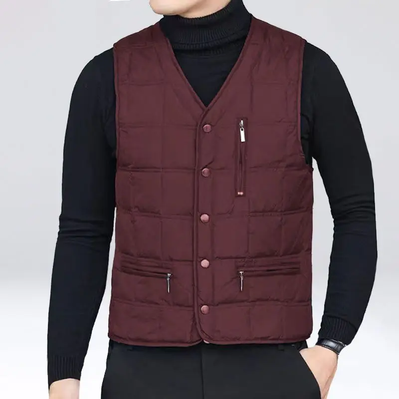 Autumn Winter Down Cotton Vest Men's Plus Velvet Thickened Warm Winter Casual Jacket