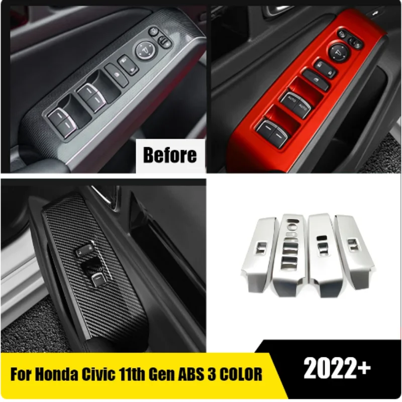 

For Honda Civic 11th Gen 2022 2023 2024 Car Interior Door Armrest Glass Button Window Switch Panel Cover Trim Auto Accessories