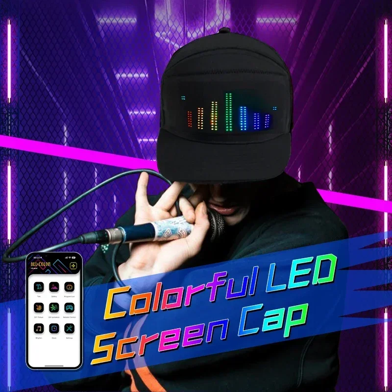 LED Glowing Hat 5V LED Matrix Scrolling Text Display Message Pattern Programmable APP Multilingual Disco Party Cool Baseball Cap