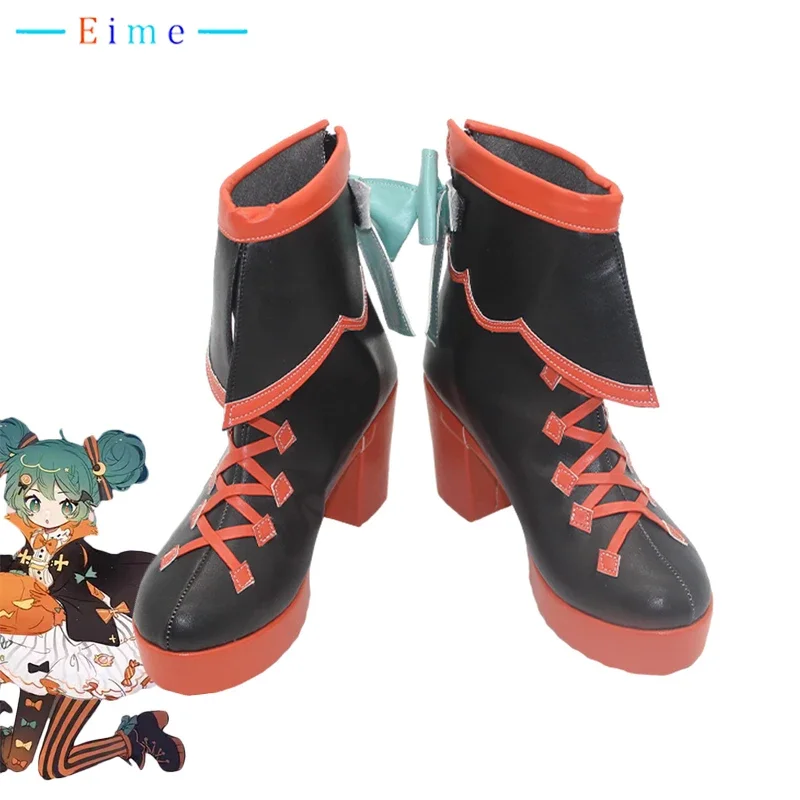 Halloween Pumpkin Little Devil Cosplay Shoes for Mikuu Cosplay Carnival Boots PU Leather Shoes High Heels Big Size Custom Made