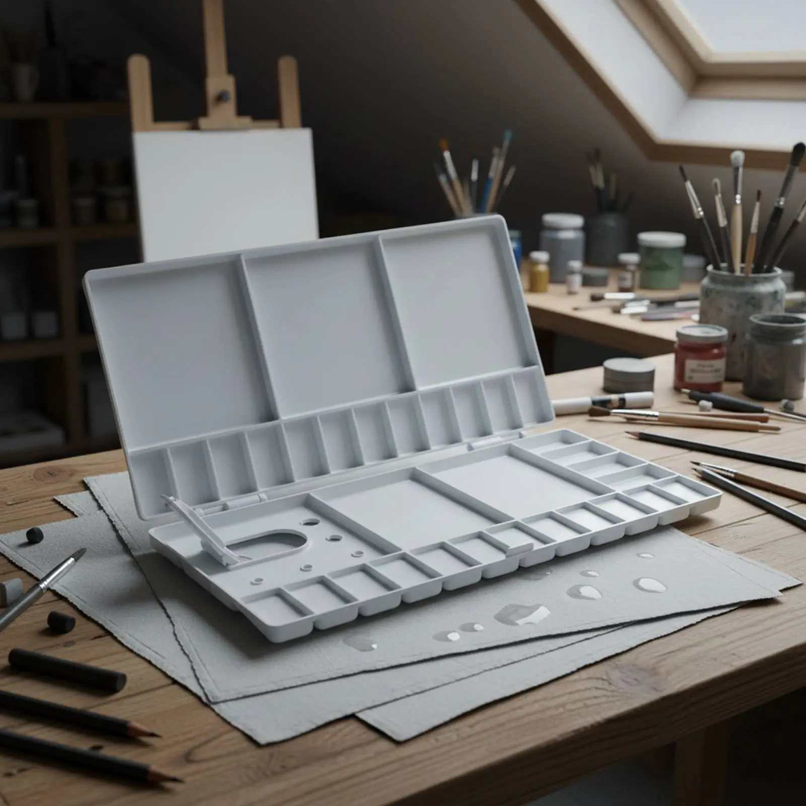 Foldable Watercolor Palette Portable Folding Paint Tray with Lid Lidded Artist Palette Brush Holder Slots for Outdoor Painting