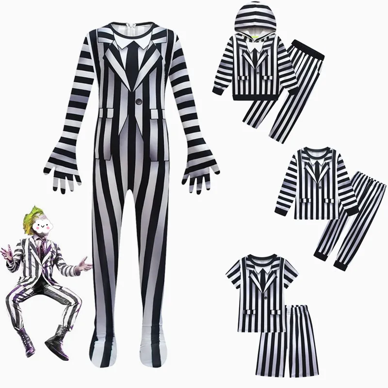 Kids Halloween Costume Movie B-Beetlejuice 2 Underworld Mage Cosplay Jumpsuits Boys Sweatshirt Hoodies +Pants Set Child Clothes