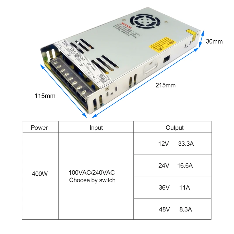 400W SMPS Switching Power Supply LRS-400 Overload Protection Single Output Small Volume Transformer Slim 12V 24V 36V 48V