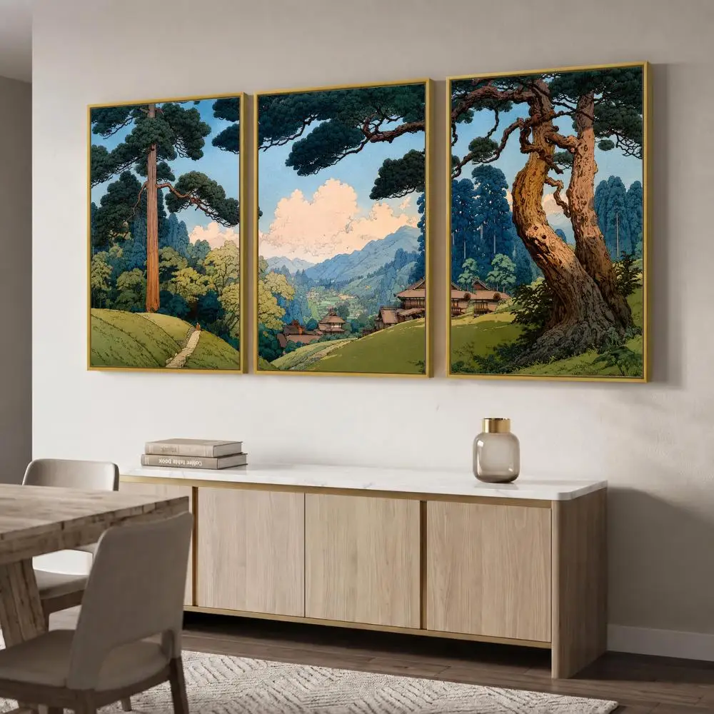 Japanese Ukiyo-e Pine Mountain Painting Calligraphy Canvas Poster Set Wall Art for Bedroom Living Room Home Decor Decals Gift