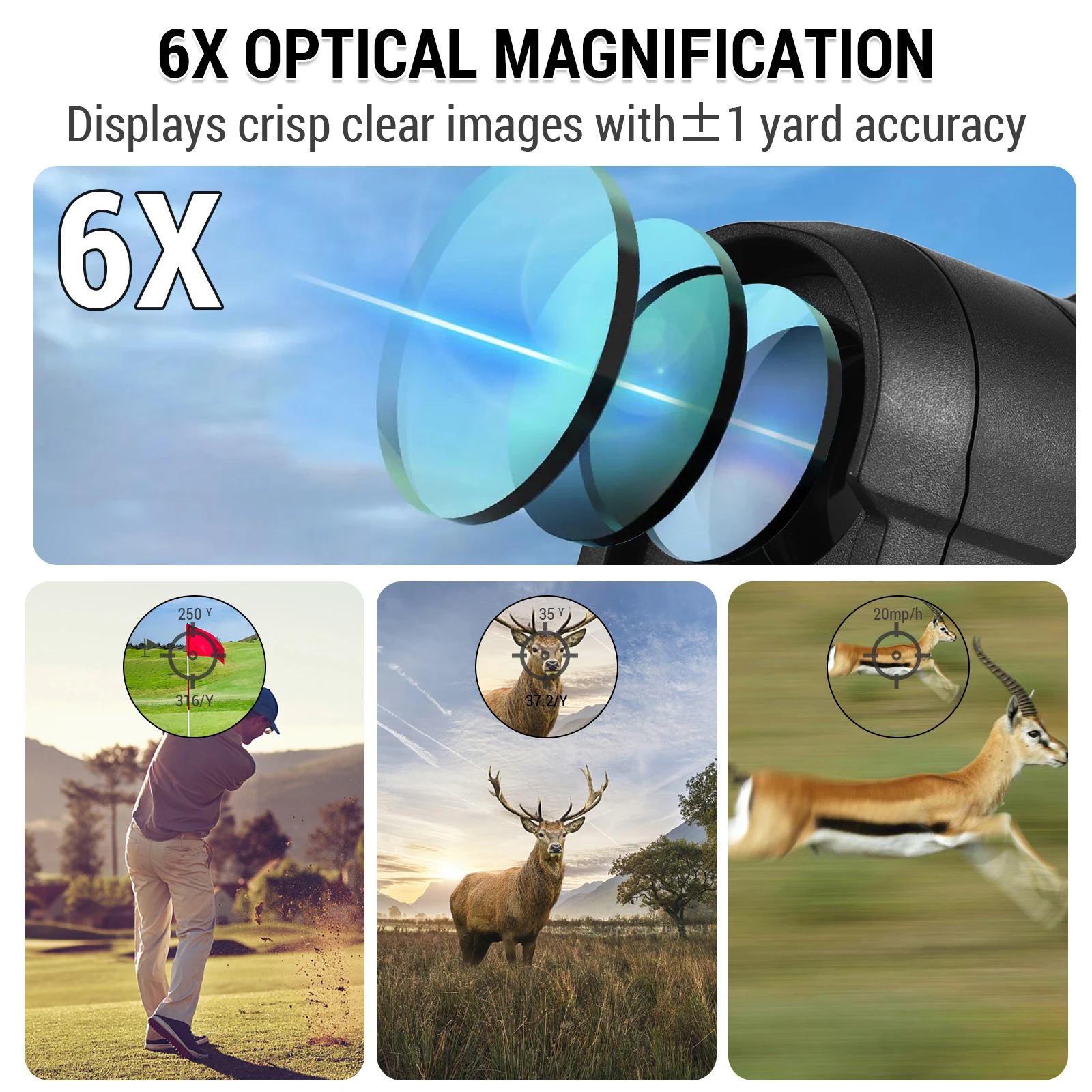 Golf Rangefinder with Slope  +90° Waterproof 6X Digital Hunting Measurement Monocular Telescope