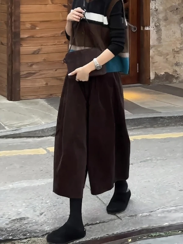 

Женские вельветовые брюки с высокой талией и широкими штанинами, весна 2026, модные, в стиле ретро, универсальные, прямого кроя, в японском стиле