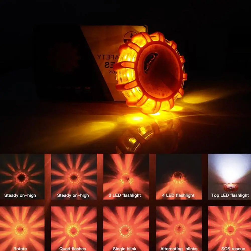 LED Road Flares Safety Flashing Warning Light Roadside Flare Emergency Discs Beacon Magnetic Base Car Motorcycle Bicycle Design