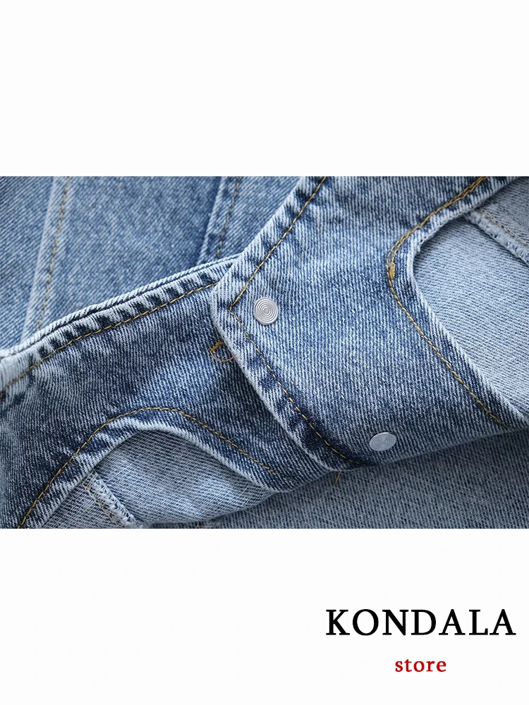 KONDALA Chic Denim Streetwear Fashion 2023 Summer V Neck Casual Women Slim Short Vest Y2K Sleeveless Button Cool V Neck Jacket