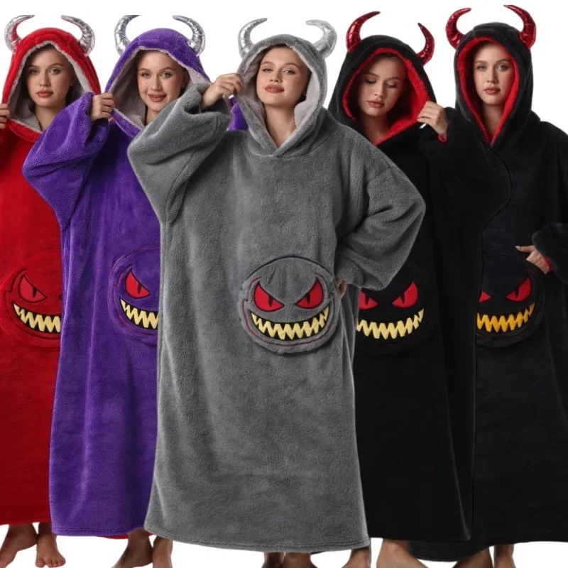 Anime Loose Loungewear for Women Comfortable Warm Cold-proof Hooded Men Wearable Blanket Pullover Sweatshirt