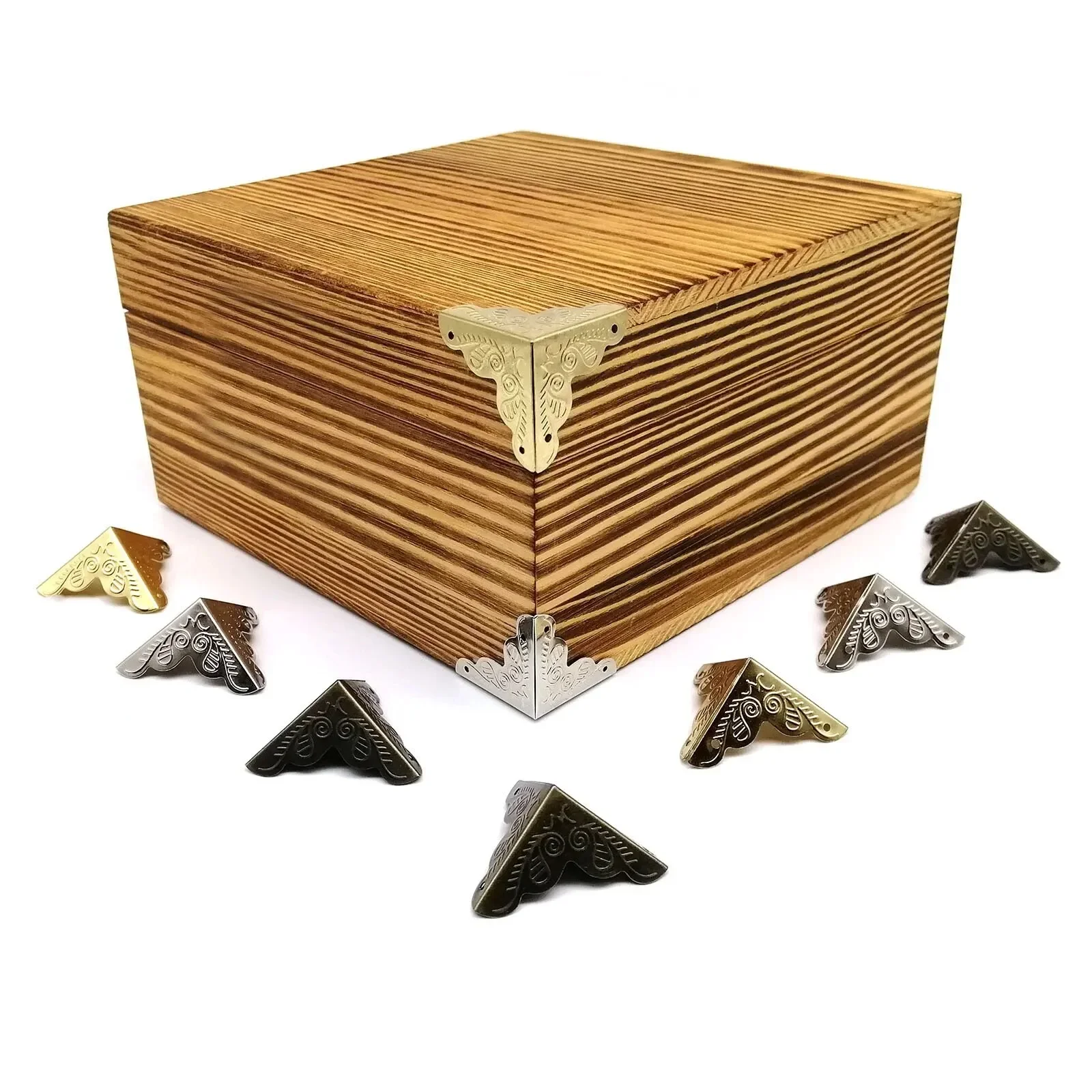 12pcs Wooden Box Corner Protector Cover Guard with Nail for Jewelry Chest Wine Gift Case Decorative Bronze Golden Silver DIY