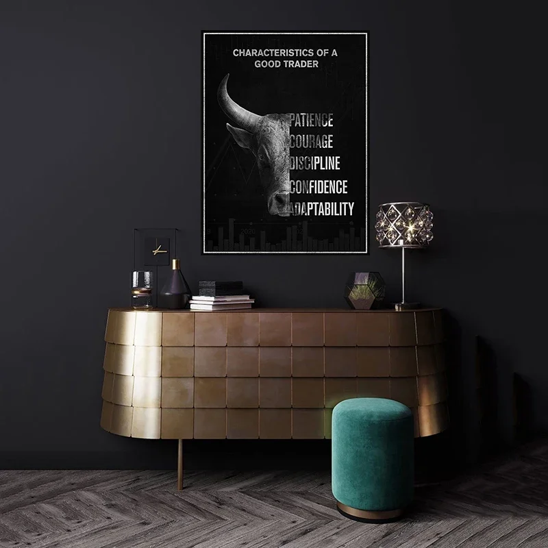 Trader Motivational Poster Characteristic of A Good Trader Patience Courage Discipline Stock Market Office Decor Canvas Painting