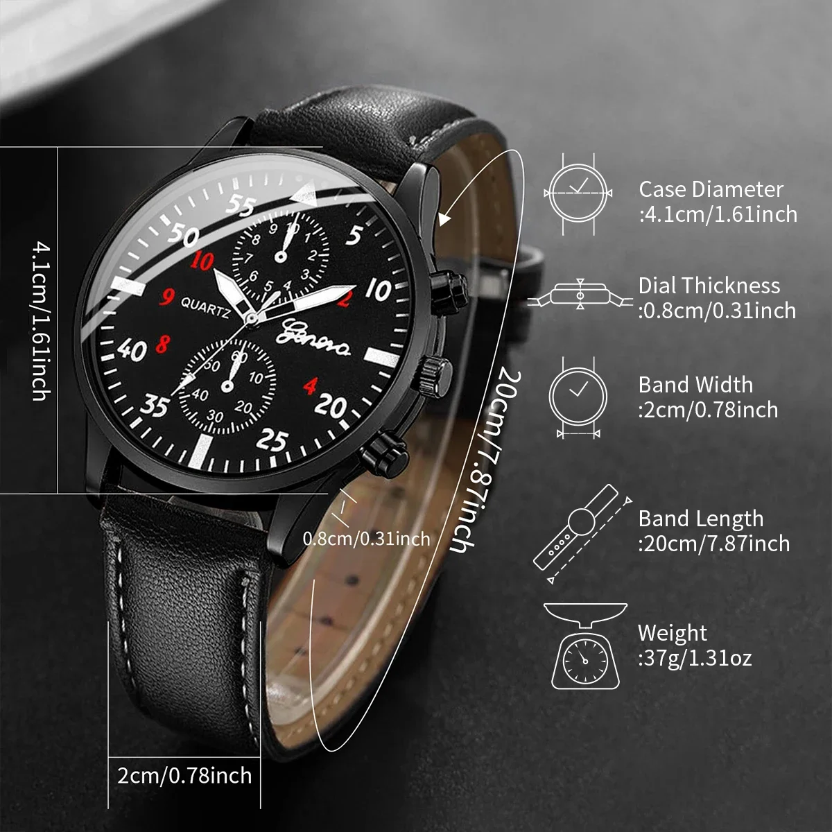 4 Pieces/Set Fashion Arabic Dial Men's Business Watches Casual Leather Bracelet Quartz Bracelet Watch (Without Box)