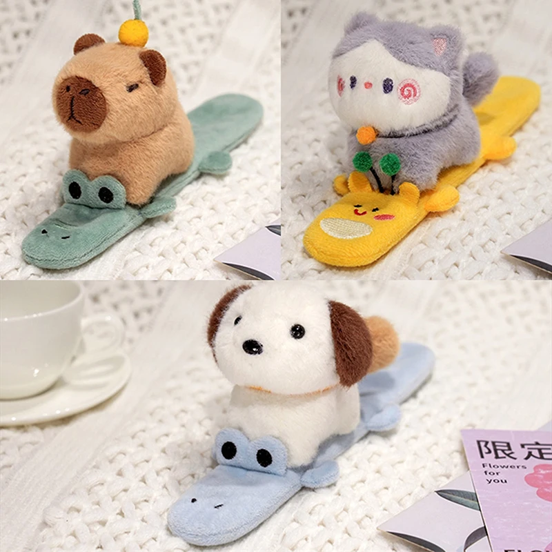 Creativo encantador Animal Slap Snap Wrap pulsera Capybara perro gato felpa anillo de mano pulsera niños juguetes regalo divertido