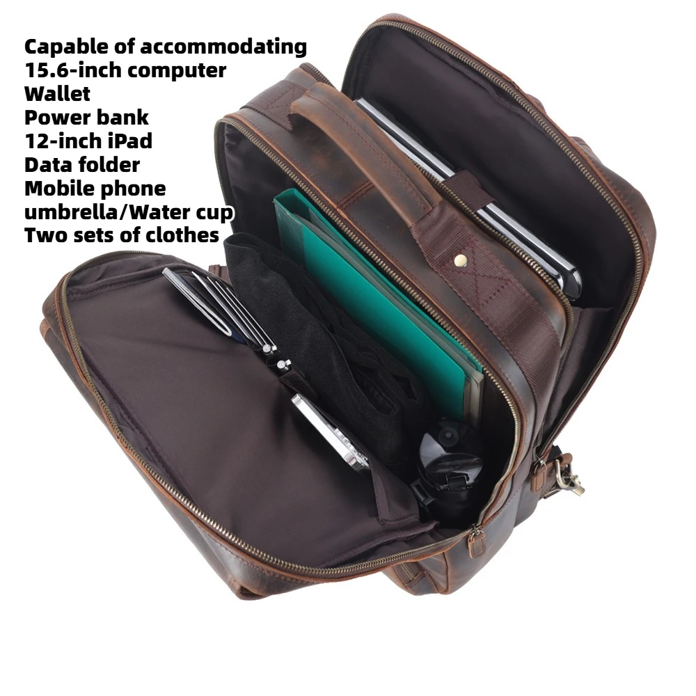 Vintage Crazy Horse lederen herenrugzak grote capaciteit 16-inch laptoptas Retro reisschoolrugzak voor studenten