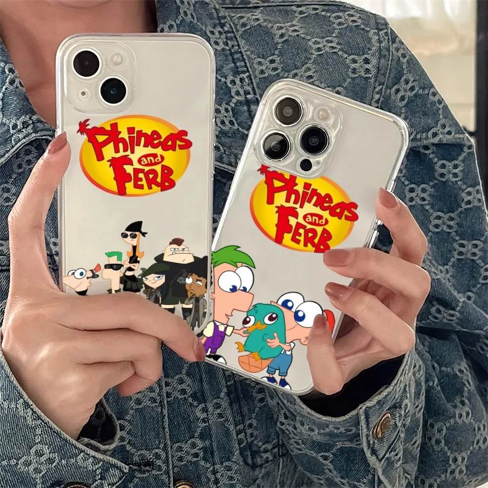 MINISO Cartoon P-Phineas and Ferb Phone Case For Samsung Galaxy S24 S23 S22  Ultra Plus S10 S9 Plus Note 20 Ultra10 Plus A71 70