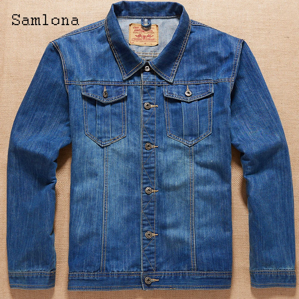 2025 الرجال الوقوف جيب عادية خمر الأساسية الدنيم الستر الأزرق الداكن محززة جان ملابس خارجية الدنيم الملابس حجم كبير S-8XL