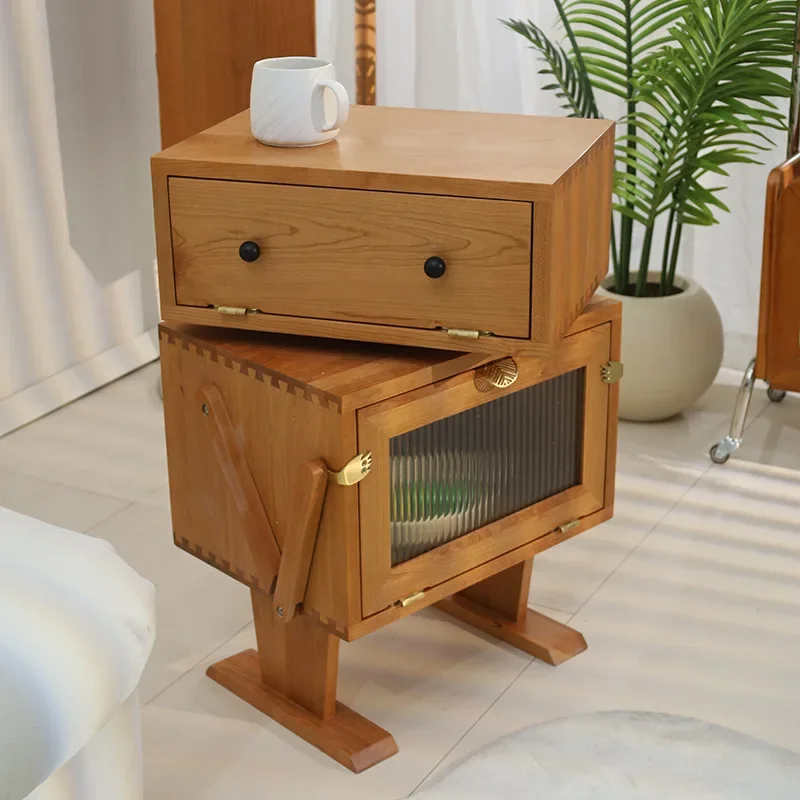 Nordic Modern All-solid Wood Robot Cabinet, Living Room Sofa Side, Cherry Wood Storage Cabinet, Bedside Table, Side Cabinet