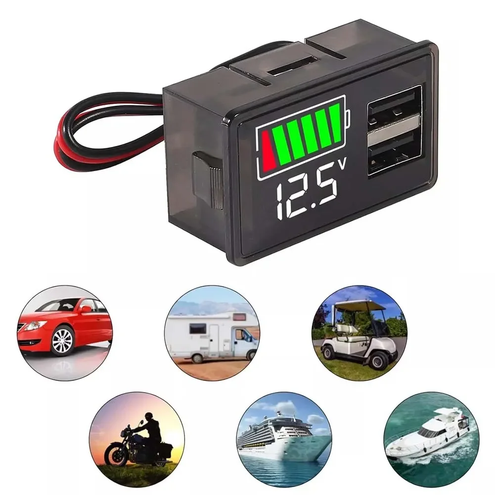 DC8-30V LED Digital Voltmeter With Double USB Charger Plastic LED Battery Charger Indicator Voltmeter Current Meter Tester