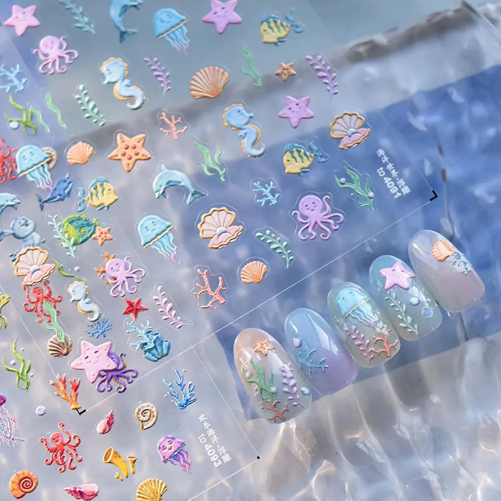 Conch Star Ocean Nail Stickers Dolphin Sea Jellyfish Ocean Nail Decals Nail Supplies Shiny Glass Fish Ocean Nail Decorations