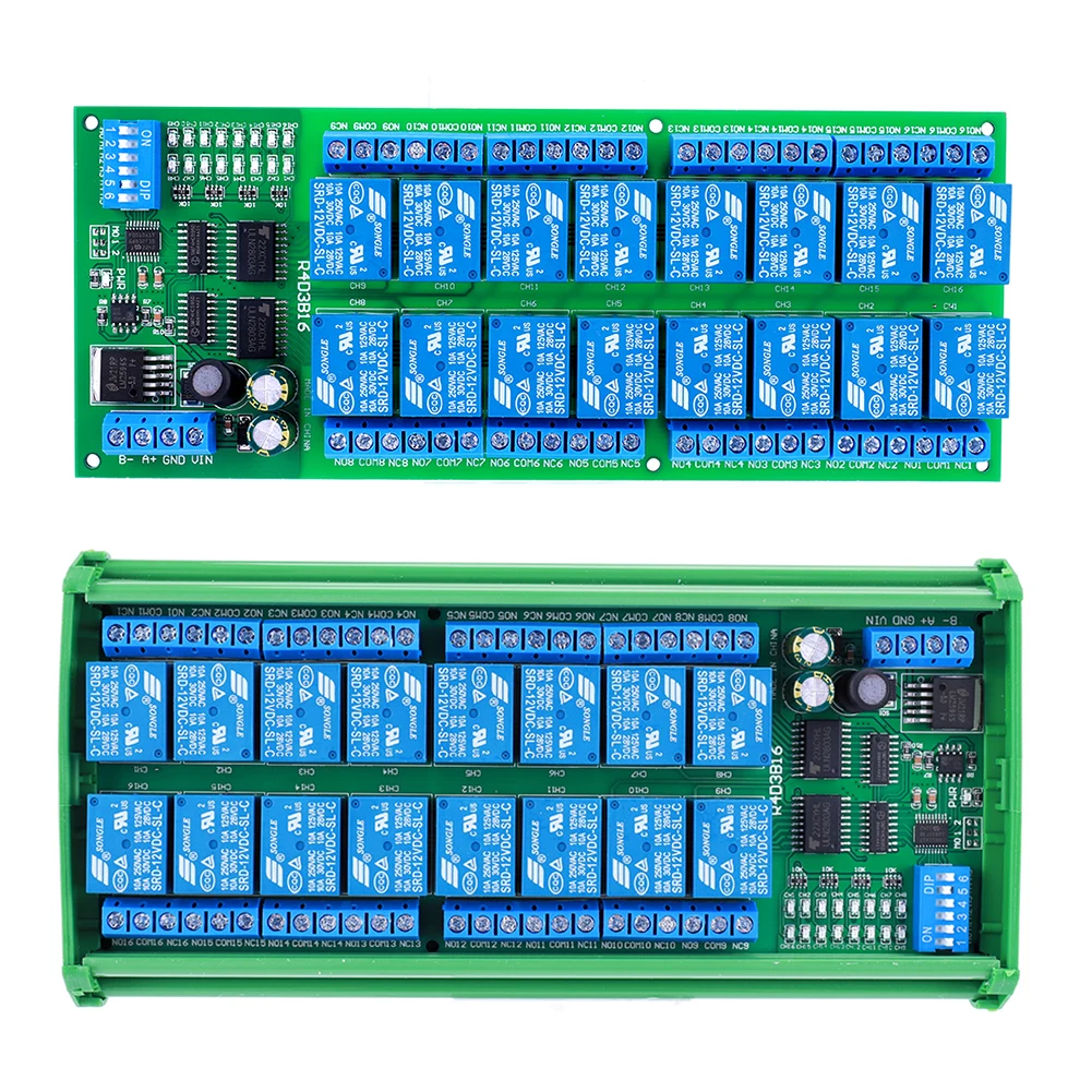 16 Channel DC 12V RS485 Relay Board RS485 Relay Module Control Switch Board for PLC PTZ Camera Motor LED