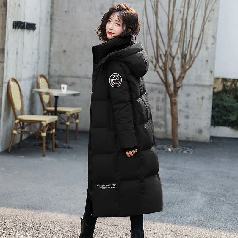 2023 New Women Down Jacket Winter Coat Female Thin Thicken Knee Length Parkas White Duck Down Outwear Loose Overcoat