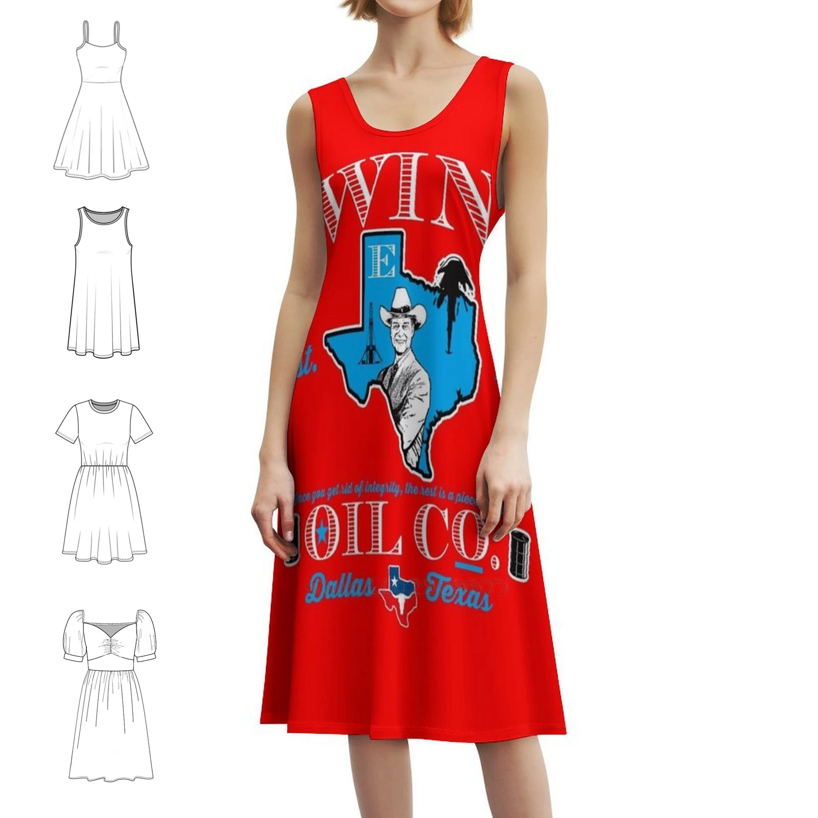 فستان قصير من شركة Ewing Oil Co. Dks Preppy Style للنساء على شكل حرف a فضفاض مناسب فستان يوم غير رسمي Jr Ewing Dallas Texas Dallas Tv Show #1