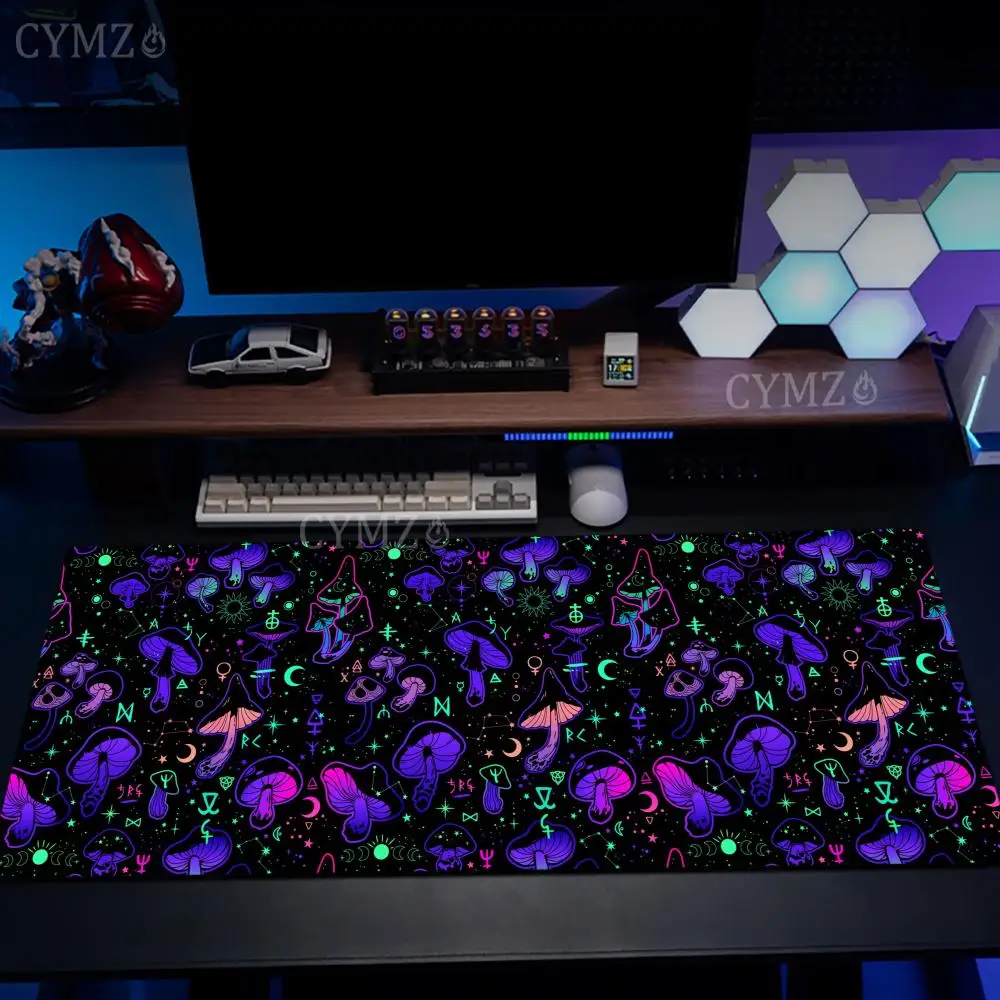 

Neon Mushroom Starry Sky Mouse Pad Desk Mat Large Computer Office Carpet xxl mousepad Gamer gaming pc accessories Keyboard Rug