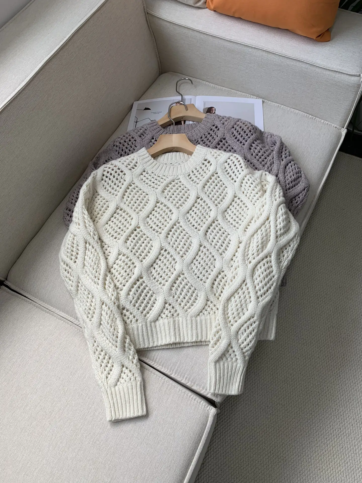 

Women Hollow Out Sweater Autumn 2024 Cashmere and Wool Loose Ladies Knitwear Tops O-Neck Long Sleeve Casual Knitted Pullover