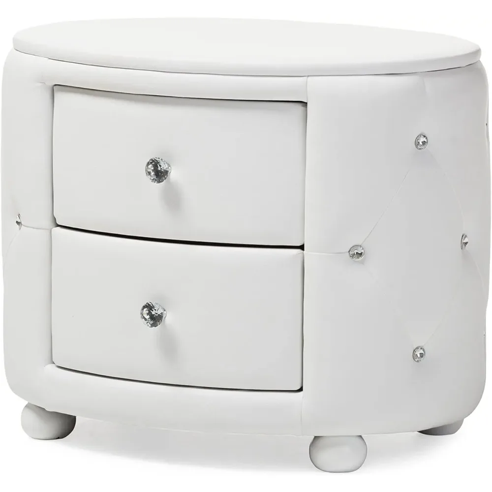 Davina Faux Leather Upholstered Nightstand, Medium, White