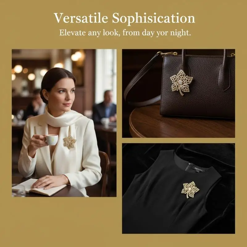 Hollow Design Gold Plated Shiny Rhinestone Leaf Brooch For Women Wedding Party Daily Wear Dress Jewelry Accessories Gift