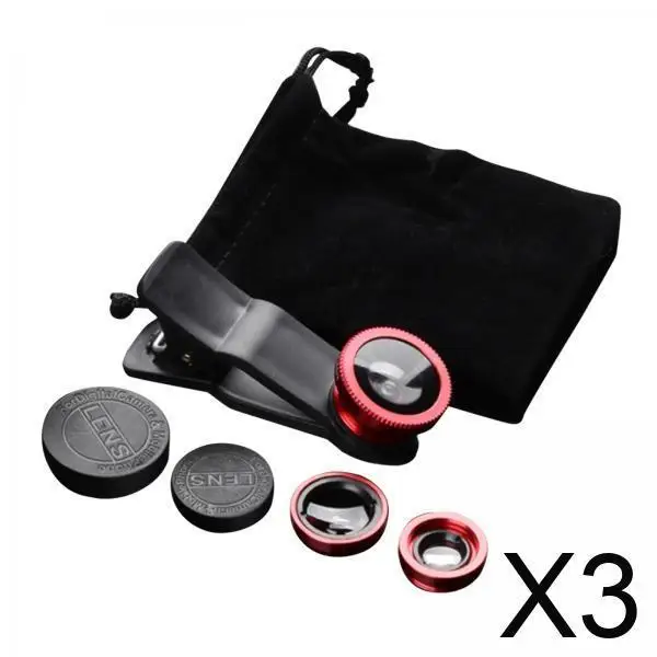 3xUniversal عدسة الهاتف ثلاثة عدسات عدسة كاميرا الهاتف لكاميرات الصور باللون الأحمر