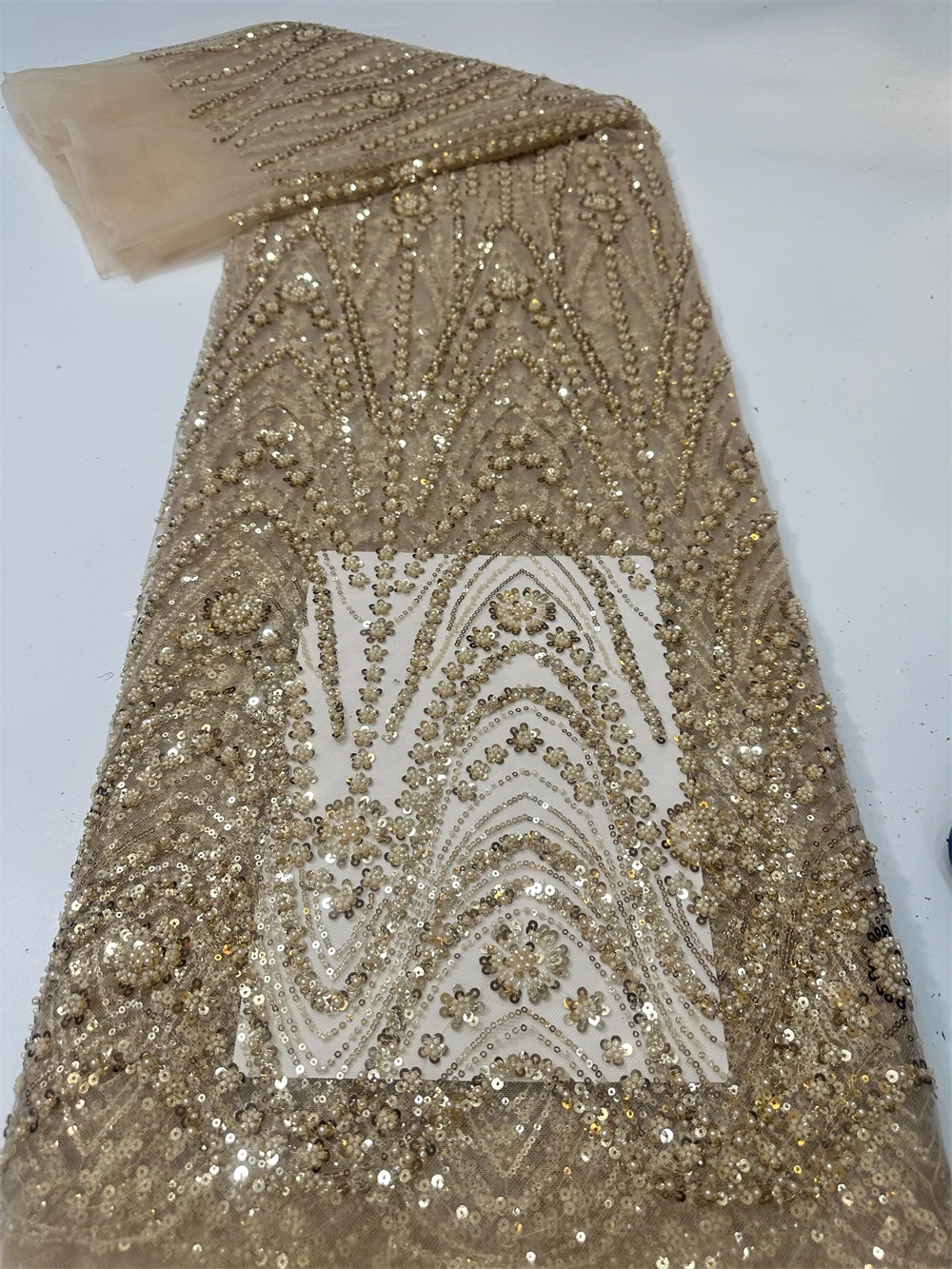 

African Lace Fabric Sequins Beaded Embroidery Groom Nigerian Bridal High Quality French Tulle Lace Fabric For Wedding Party Sew