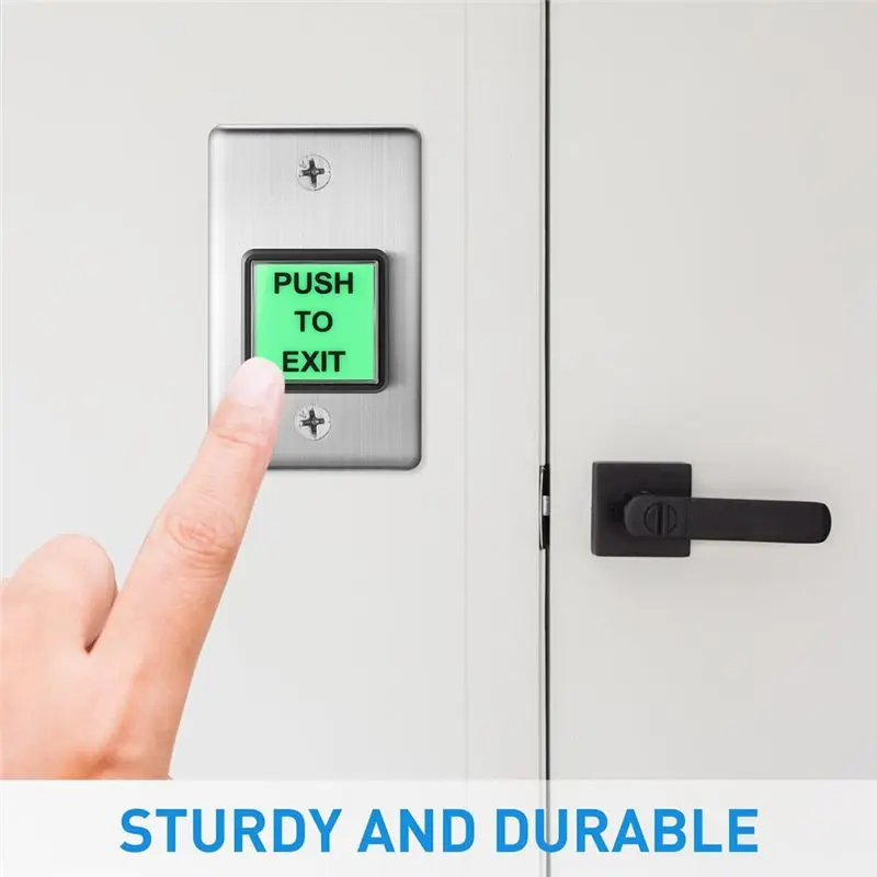 M01K Green LED Square Push To Exit Button 2 Pcs Indoor Stainless Steel Wall Plate Request To Exit Button Green Square Design