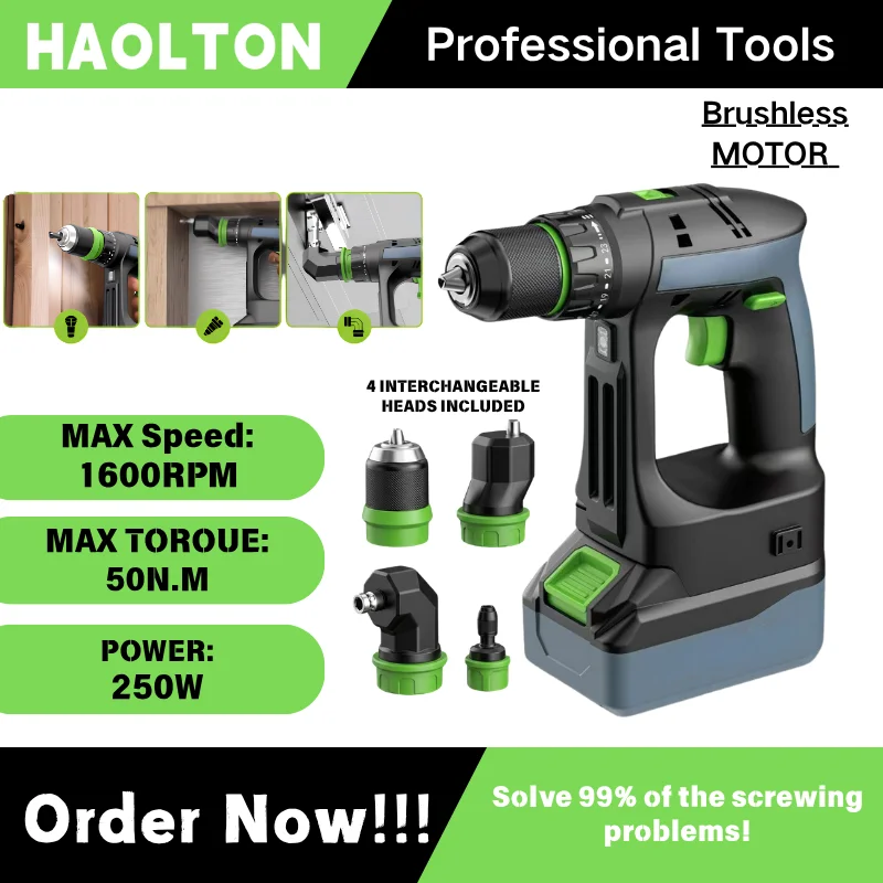 Fit Festool Brushless Cordless Drill 4-in-1, Metal Chuck, Quick Release, Offset, Right Angle, 2-Speed, For Maikita 18V Battery