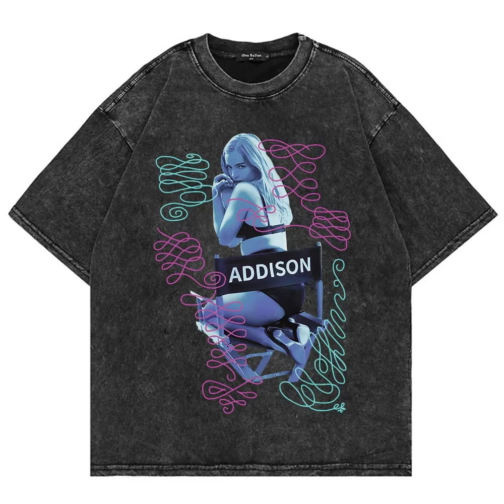 100% القطن خمر غسلها أديسون راي أديسون تي شيرت موضة الرجال/النساء الجمالية تي شيرت ريترو كبيرة الحجم حمض غسل تي شيرت #1