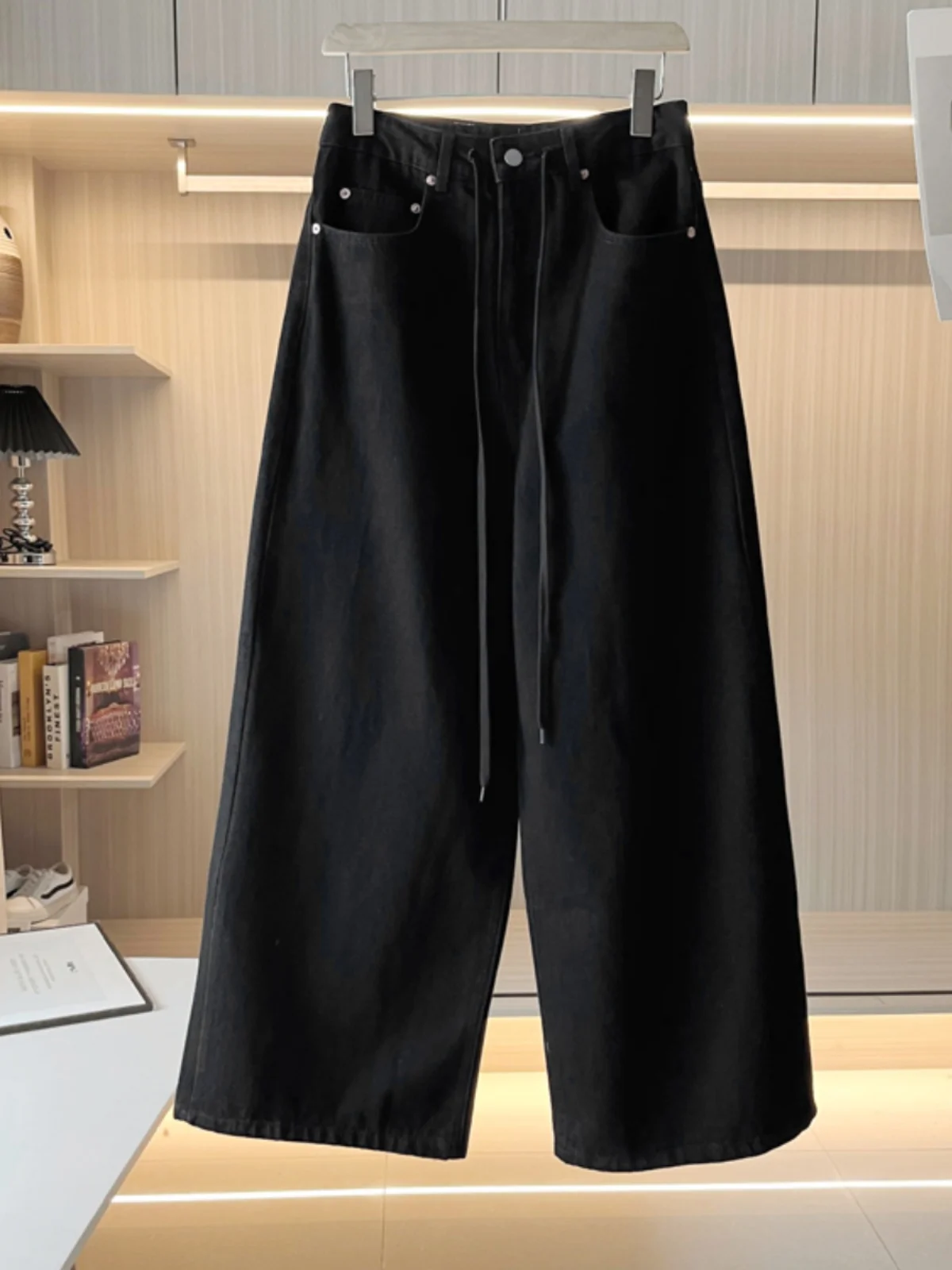 

Высококачественные хлопковые широкие джинсы, женские длинные брюки с высокой талией, облегающие шикарные брюки по DELUEST