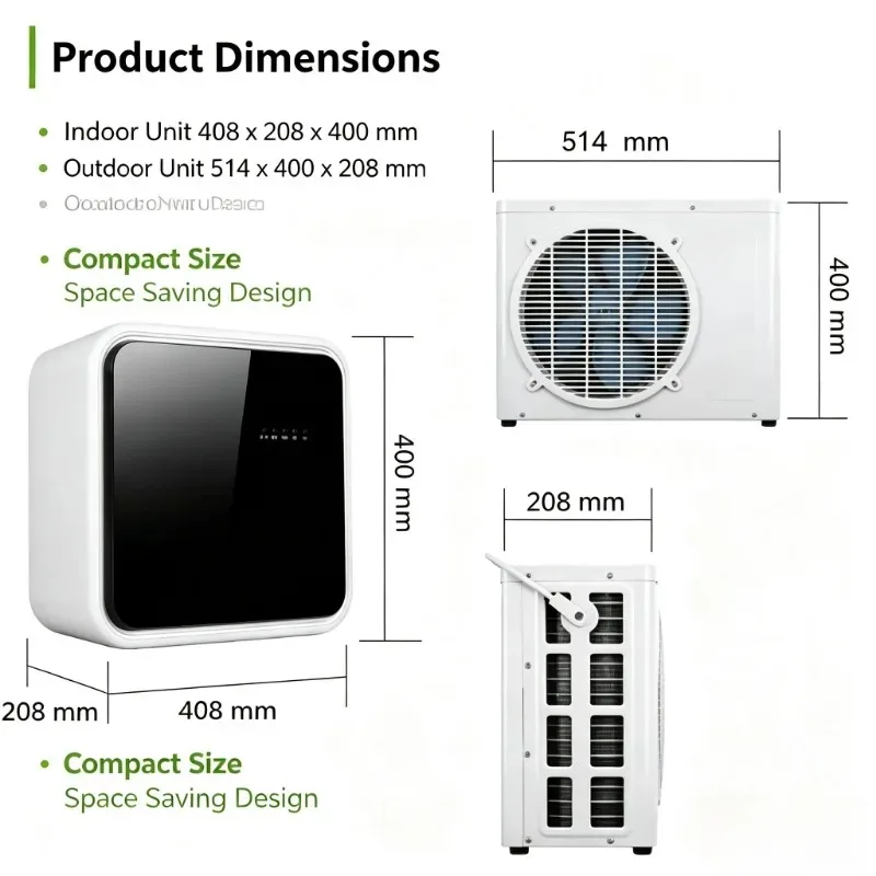 1HP Portable Mobile Split Air Conditioner Wifi Remote Control 220V Mini Refrigeration Unit For Home Rental House Cooling Tool