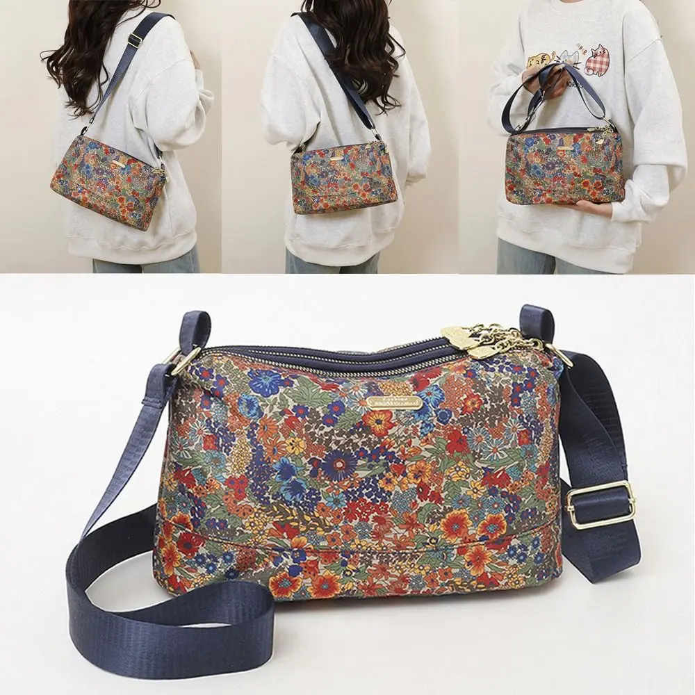 Casual Nylon Women's Shoulder Bag Floral Printed Large Capacity Women's Sling Bag Multi-layer Pocket Crossbody Bag for Mom