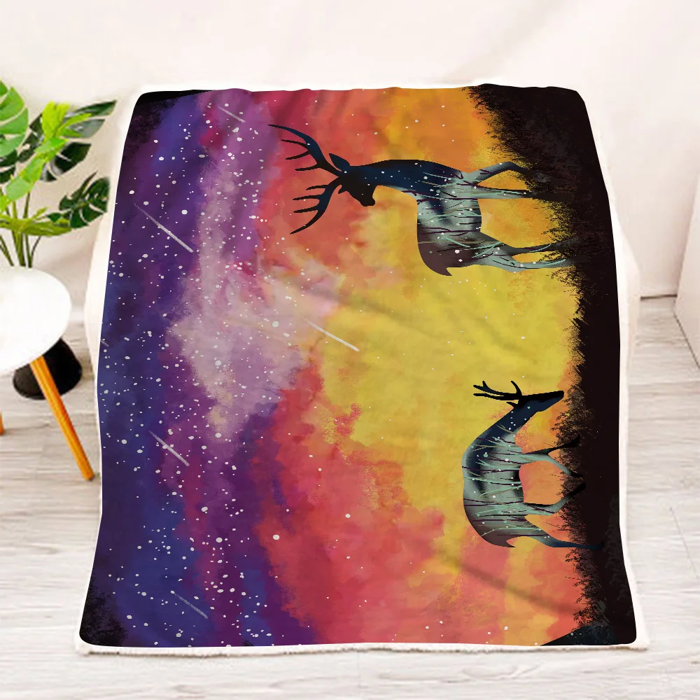 

150x200cm 3D Printing Deer Double-layer Warm Air Conditioning Cover Nap Blanket Thickened Sofa OfficeThrow Custom