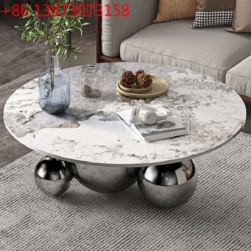 Italian minimalist coffee table light luxury modern round exquisite small apartment household rock slab living room simple