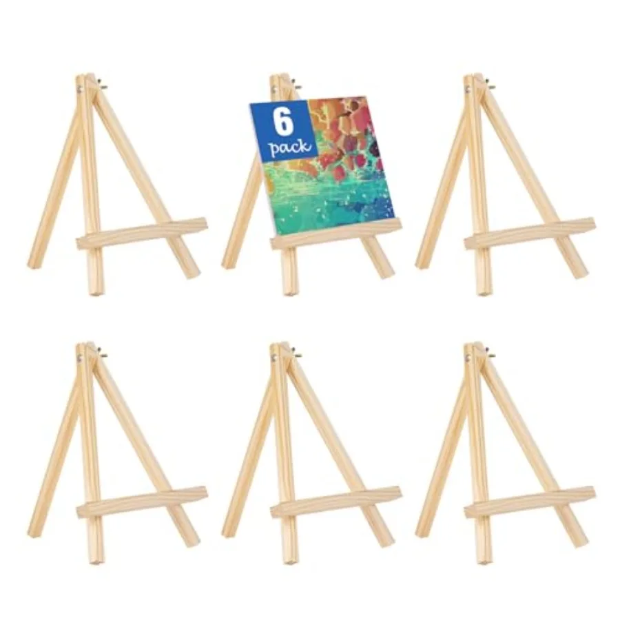 6 Pack Mini Wooden Display Easels, 10 Inch Tripod Painting Easel Stand, Portable Art Canvas Holder for Photos, Prints and Signs