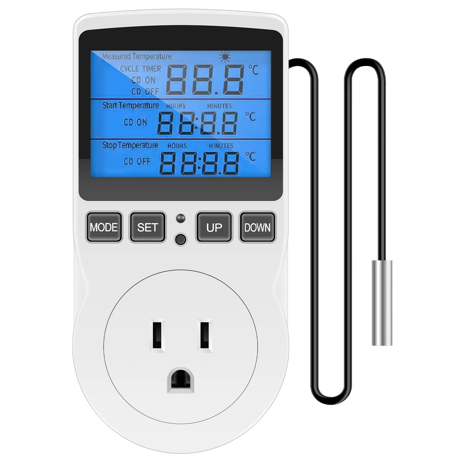 

Thermostat Temperature Controller Socket 1800W 15A/120V Safe Thermostat Timer Outlet LCD Display Heating Cooling Control Timer