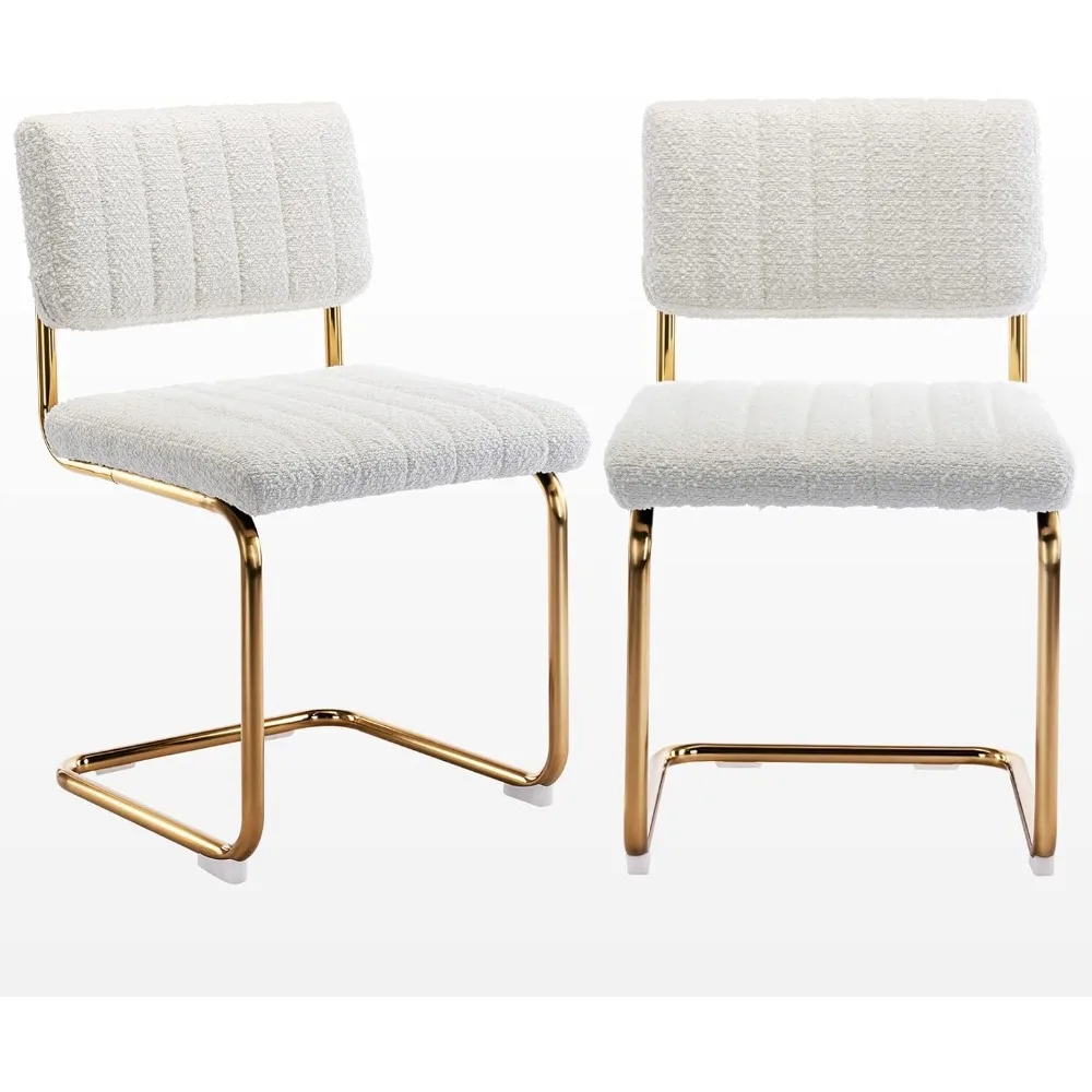 

Mid Century Dining Chairs Set of 2, White Boucle Dining Room Chairs with Gold Legs, Upholstered Armless Accent Chairs