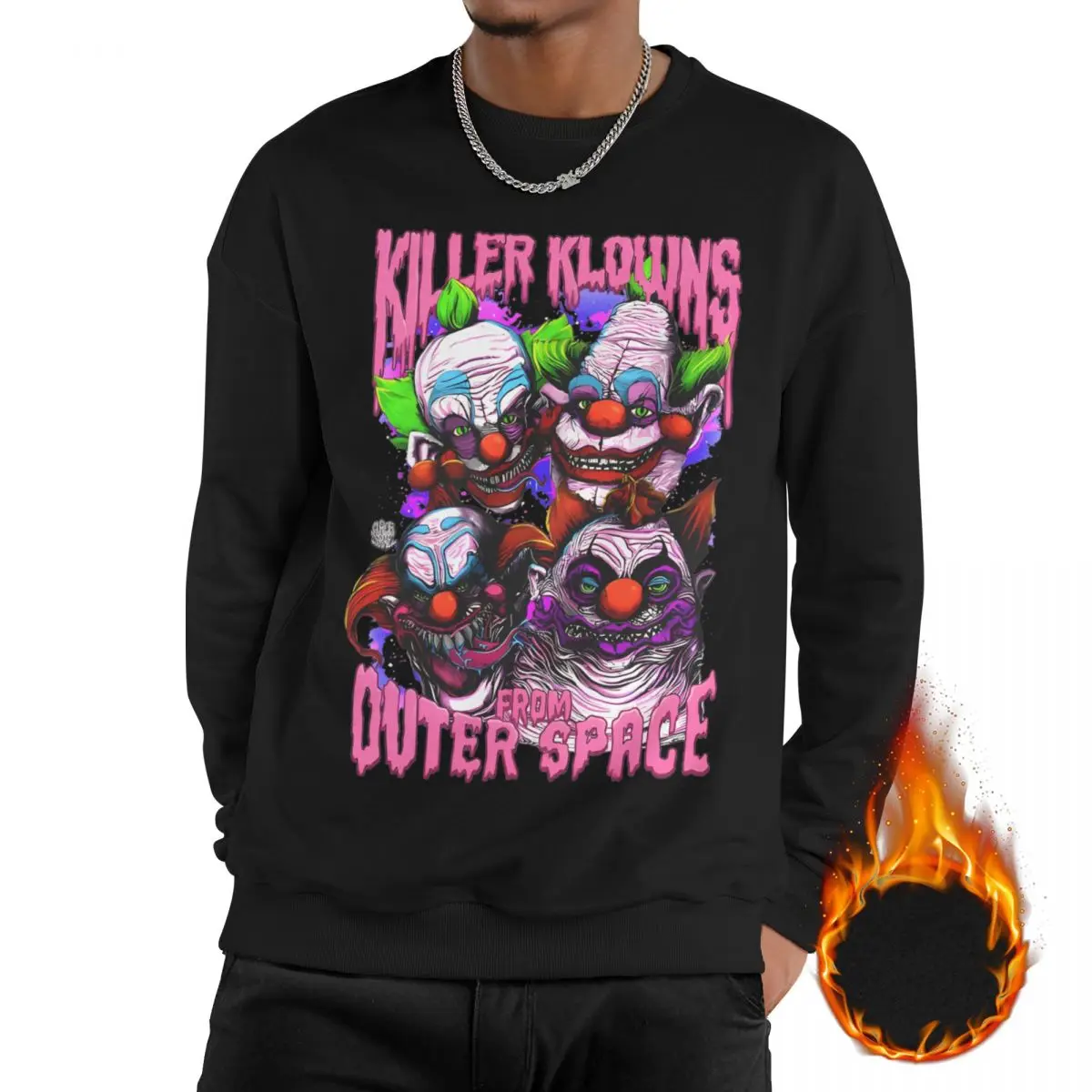 

Man Horror Movies Halloween Sweatshirt Fleece Lined Thick Sweatshirts Killer Klowns From Outer Space Hoodie Long Sleeve Shirt