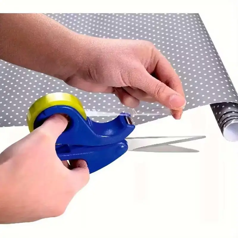 2 In 1 Scissors And Cutter With Tape Dispenser Multipurpose Paper Roll Cutter For Gift Wrapping Office Use