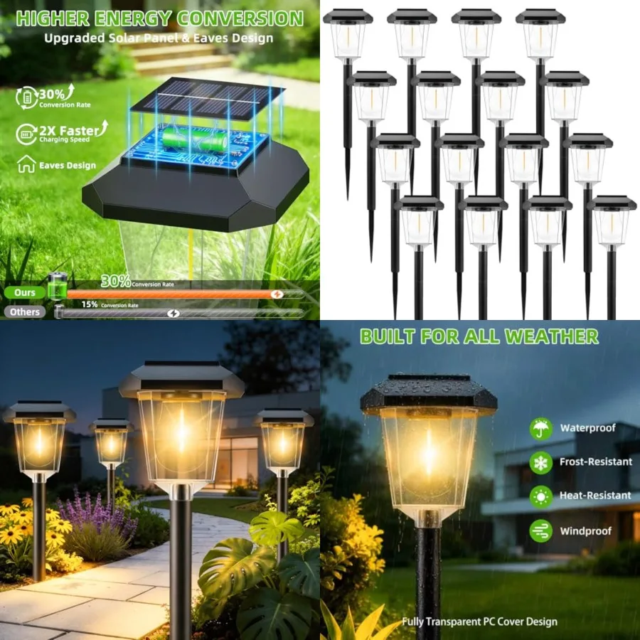 Solar Pathway Lights Outdoor, LED Solar Lights Outdoor Waterproof, Garden Light Solar Powered, Stake Landscape Lighting for Out