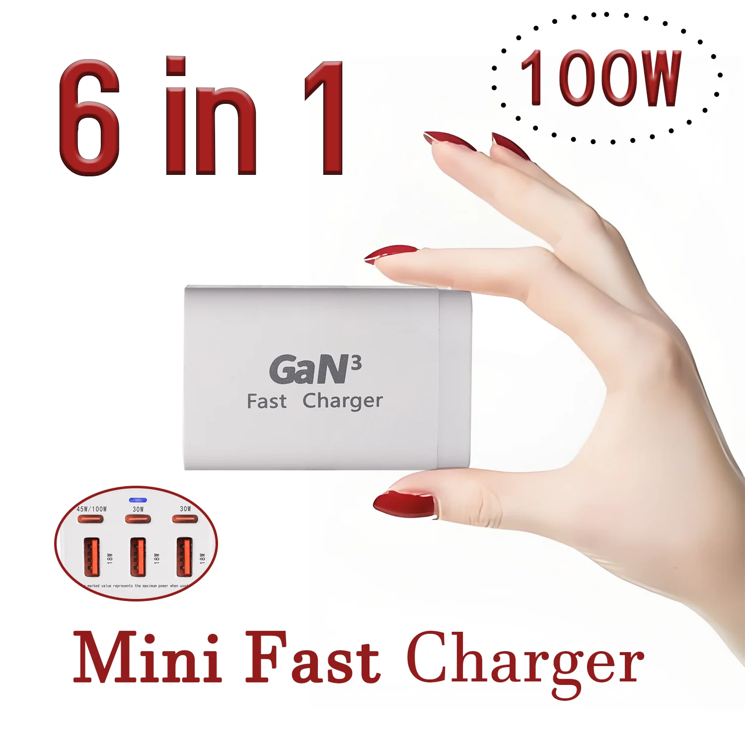 

6-портовое USB-C зарядное устройство для быстрой зарядки, настольное зарядное устройство GaN, адаптер питания для iPhone 14/13/12 серии, Samsung Galaxy S23/S22/S21